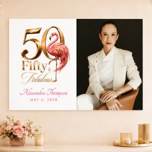 Fifty & Fabulous Pink Flamingo 50th Birthday Party Poster