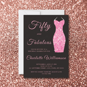 Fifty Fabulous Pink Glitter Dress 50th Birthday Invitation