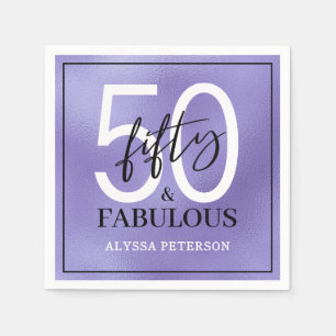 Fifty & Fabulous Purple Script 50th Birthday Napkin