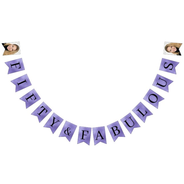 Fifty & Fabulous Purple Script 50th Birthday Photo Bunting Flags (All)