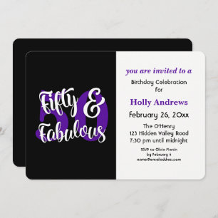 Fifty & Fabulous Purple Typography Birthday Party Invitation