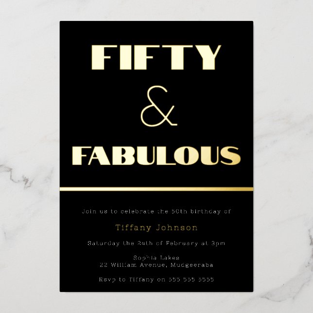 Fifty & Fabulous! Retro Black & Gold 50th Birthday (Front)