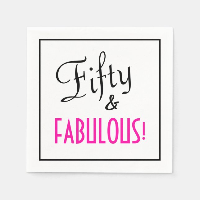 Fifty & FABULOUS! Retro Girly Pink Birthday Paper Napkin (Front)