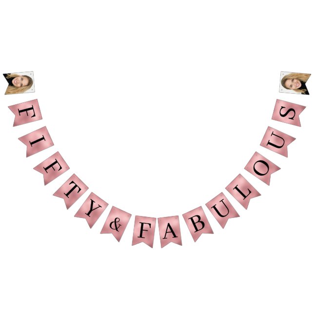 Fifty & Fabulous Rose Gold Script 50th Birthday Bunting Flags (All)