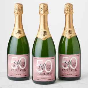 Fifty & Fabulous Rose Gold Script 50th Birthday Sparkling Wine Label