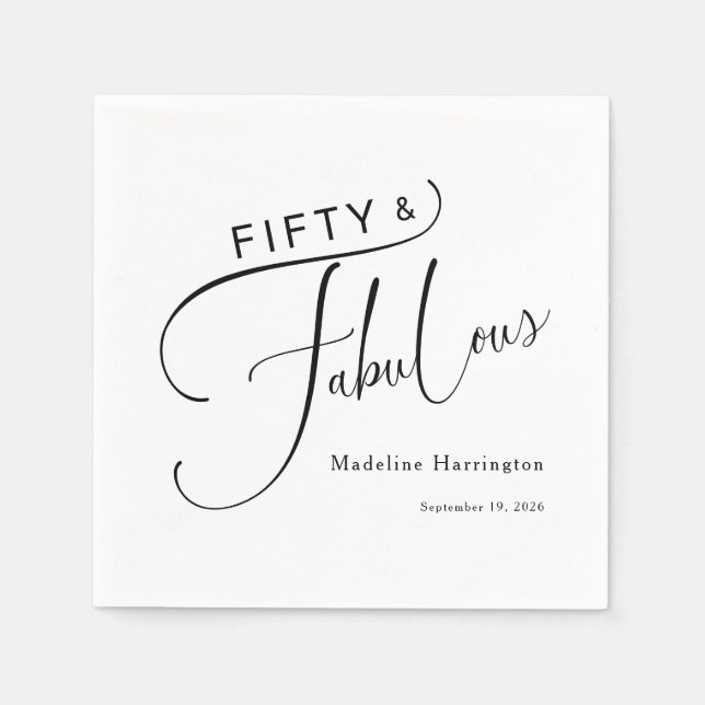 Fifty & Fabulous Script Name Date 50th Birthday  Napkin (Front)