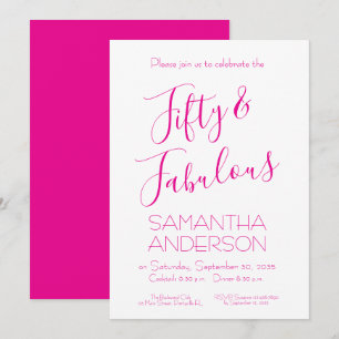 Fifty Fabulous Script Pink 50th Birthday Party  Invitation