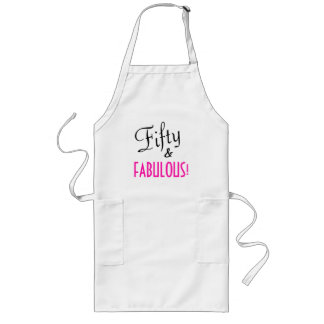 Fifty & FABULOUS Script Typography 50th Birthday  Long Apron