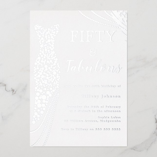 Fifty & Fabulous Silver Foil Dress 50th Birthday (Front)
