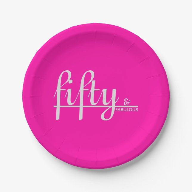 fifty & FABULOUS Simply Elegant 50th Birthday Paper Plate (Front)