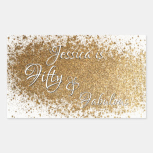 Fifty & Fabulous Splattered Faux Gold Foil w/ Name Sticker