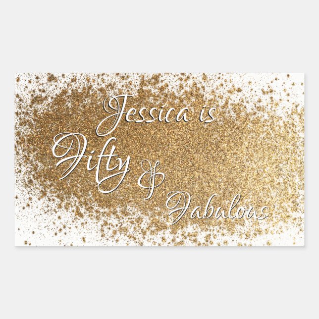 Fifty & Fabulous Splattered Faux Gold Foil w/ Name Sticker (Front)