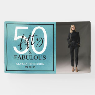 Fifty & Fabulous Teal Script 50th Birthday Photo Banner