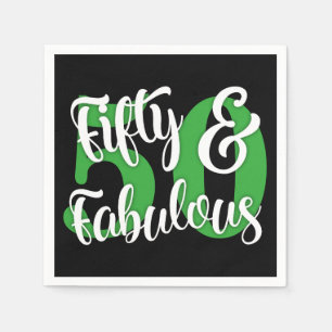 Fifty & Fabulous White and Kelly Green Typography Napkin