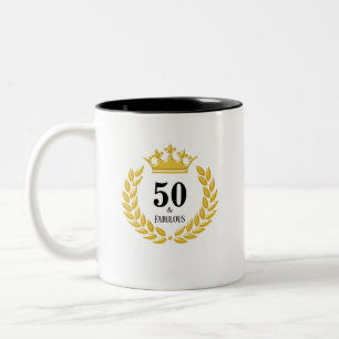 Fifty & Fabulous with Laurel Wreath & Crown Two-Tone Coffee Mug