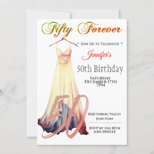 Fifty Forever   Modern Dress 50th Birthday  Invitation