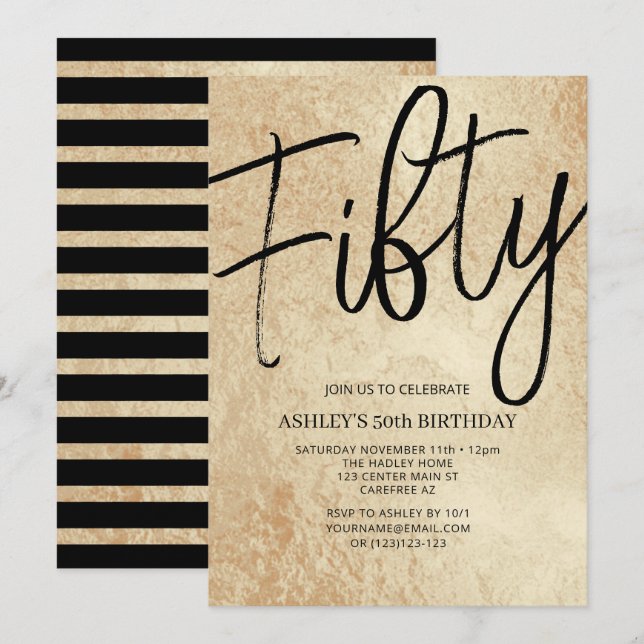 Fifty Gold & Black 50th Birthday Party Invitation (Front/Back)