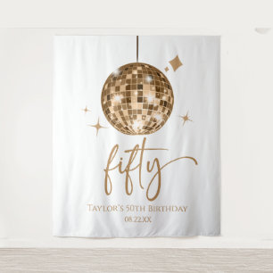 Fifty Gold Disco Ball 50th Birthday Party Tapestry