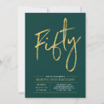 Fifty | Gold & Green Modern 50th Birthday Party Invitation<br><div class="desc">Celebrate your special day with this simple stylish 40th birthday party invitation. This design features a chic brush script "Fifty" with a clean layout in an emerald green & gold colour combo. More designs and party supplies are available at my shop BaraBomDesign.</div>