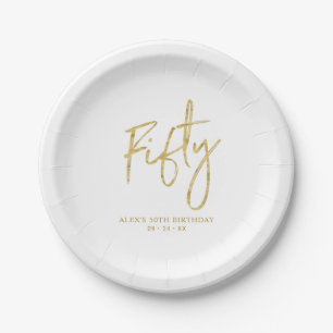Fifty Gold Lettering 50th birthday Paper Plates