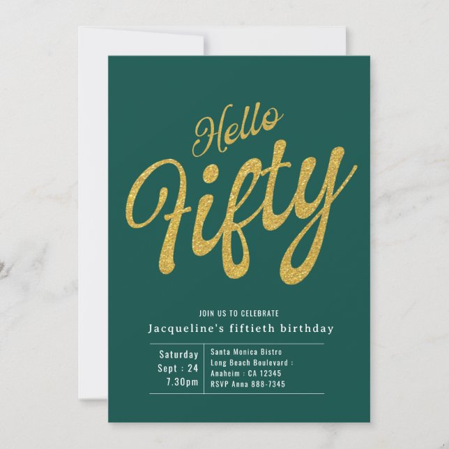 Fifty Green Gold Modern 50th Birthday Invitation (Front)