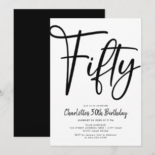 Fifty Modern 50th Black and White Birthday Party Invitation