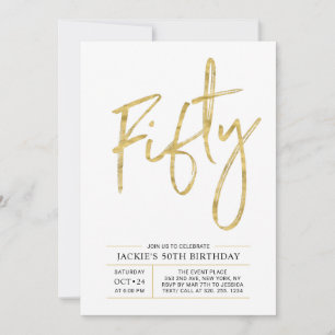 Fifty   Modern Brush Gold 50th Birthday Party Invitation