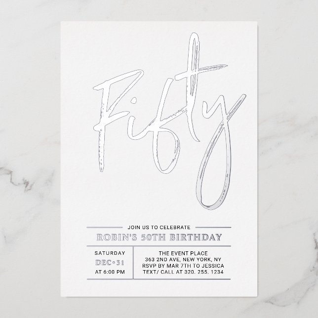 Fifty | Modern Silver 50th Birthday Party (Front)