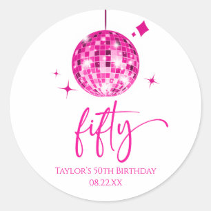 Fifty Pink Disco Ball 50th Birthday Party Classic Round Sticker