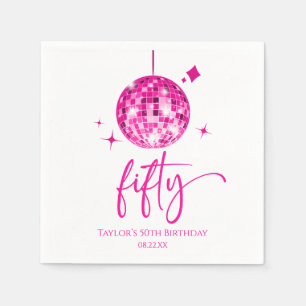 Fifty Pink Disco Ball 50th Birthday Party Napkin