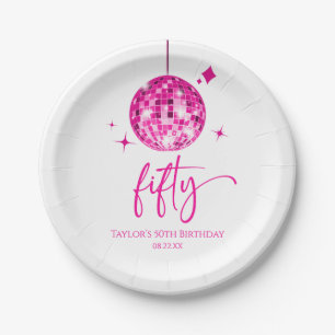 Fifty Pink Disco Ball 50th Birthday Party Paper Plate