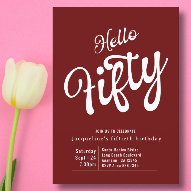 Fifty Red White Modern 50th Birthday Invitation (Creator Uploaded)