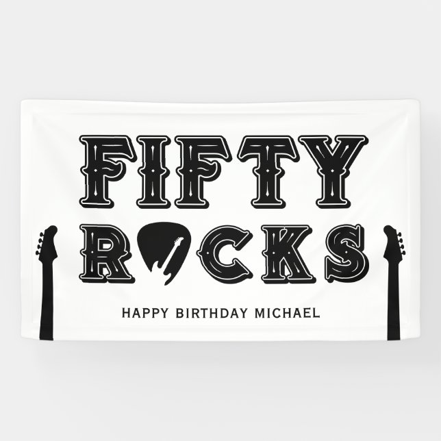 Fifty Rocks Guitar Pick 50th Birthday Party Banner (Horizontal)