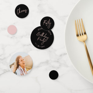 Fifty   Rose Gold & Black Modern 50th Birthday Confetti