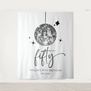 Fifty Silver Disco Ball 50th Birthday Party Tapestry