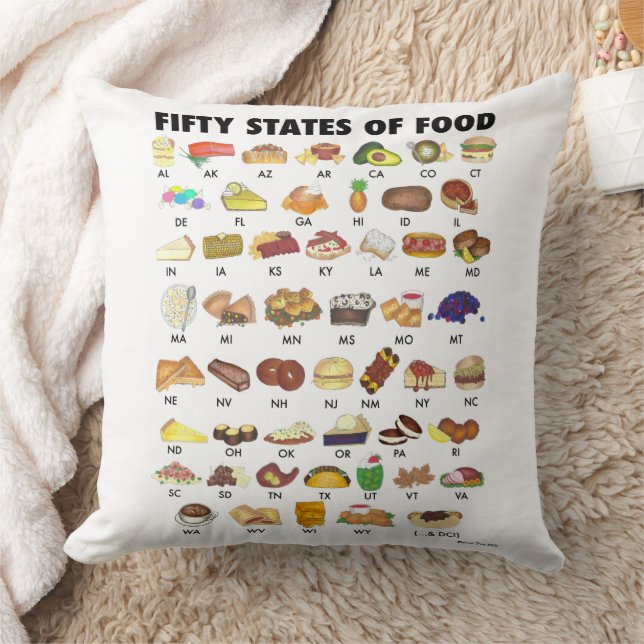 FIFTY STATES OF FOOD United States America USA Art Throw Pillow (Blanket)