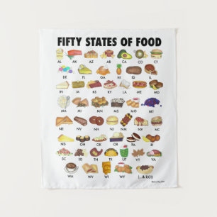 Fifty States of Food USA Iconic Illustration Art Tapestry