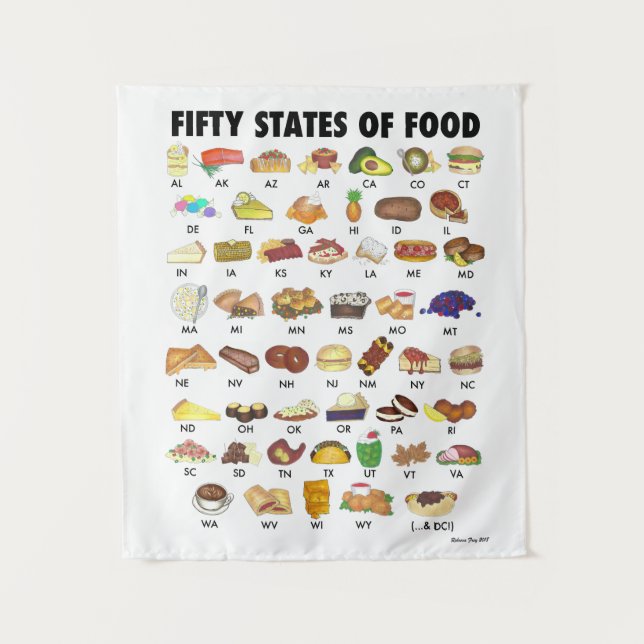 Fifty States of Food USA Iconic Illustration Art Tapestry (Front)
