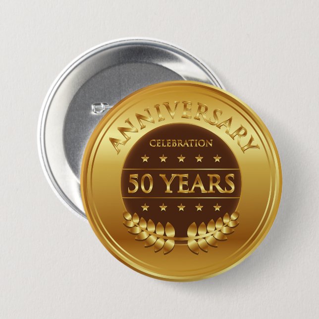 Fifty Years Anniversary Celebration Gold Medal 3 Inch Round Button (Front & Back)