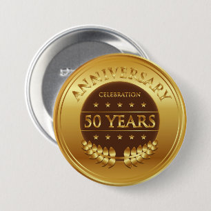 Fifty Years Anniversary Celebration Gold Medal 3 Inch Round Button