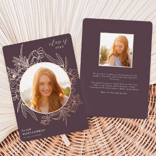 Fig   Floral Foil Photo Faire-part de graduation
