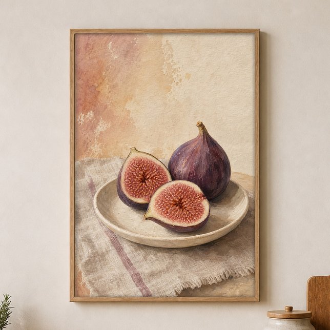 Fig Halves on a Ceramic Plate Watercolour Poster (Shown framed for scale. Poster ships unframed; frames are an optional add-on.)