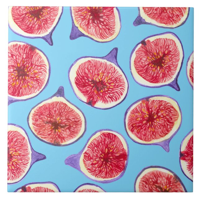 Fig slices watercolor pattern tile (Front)