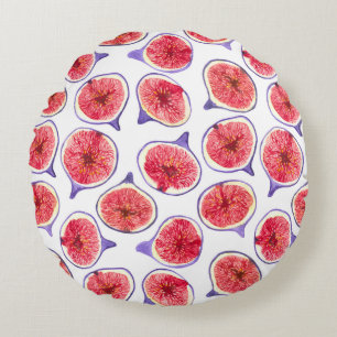 Fig slices watercolor round pillow