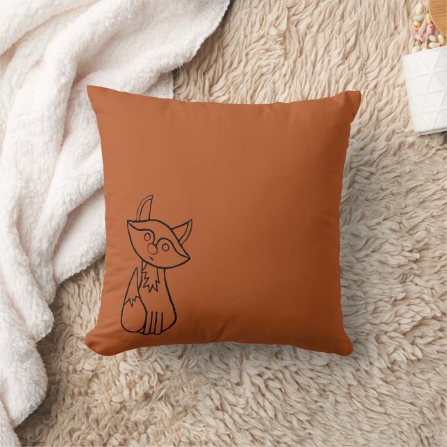 Fig the Fox outlined Throw Pillow (Blanket)