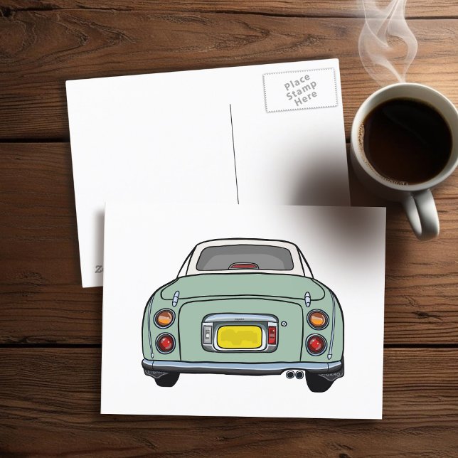 Figarations Cute Emerald Green Figaro Car Postcard (A fun green figgy postcard to send to your car (or your friends))