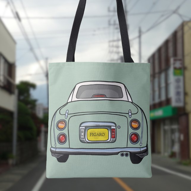 Figarations Cute Emerald Green Figaro Car Tote Bag (Add your car reg number or figgy car name to this cute green figaro car tote bag)