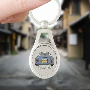 Figarations Cute Lapis Grey Figaro Car Silver Oval Keychain