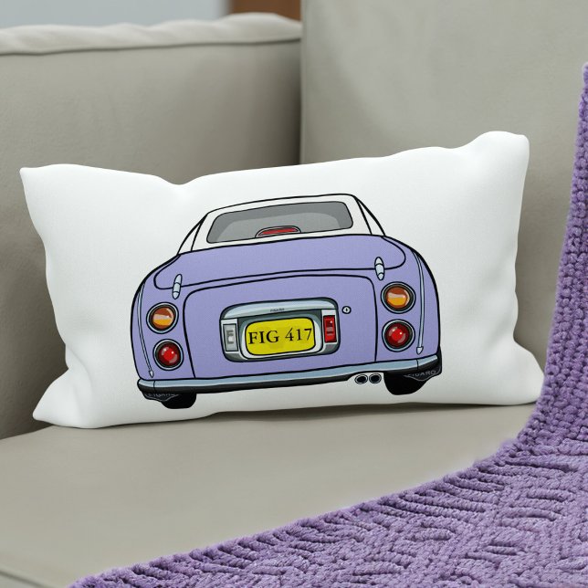 Figarations Cute Lilac Figaro Car Monogram White Lumbar Pillow (Cute lilac figaro car lumbar pillow. Add your car reg number (or initials) and your name on the back)