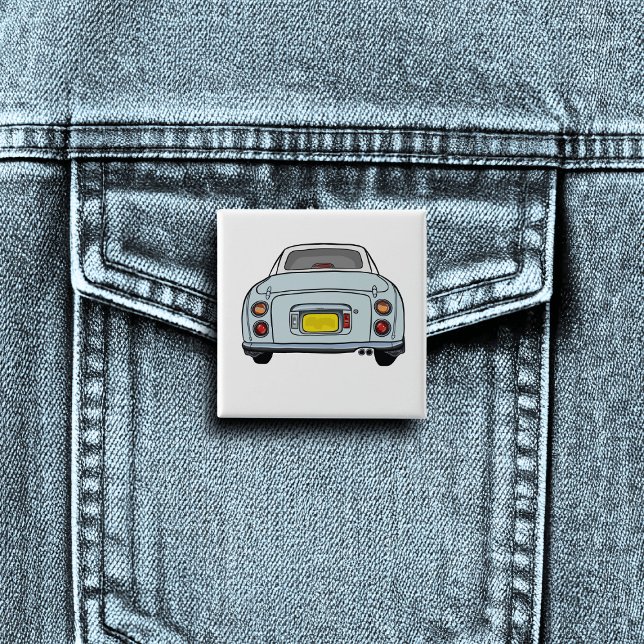 Figarations Cute Pale Aqua Figaro Motor Car 2 Inch Square Button (A fun figgy pin button badge to attach to you! Show off your love of blue figaro cars)